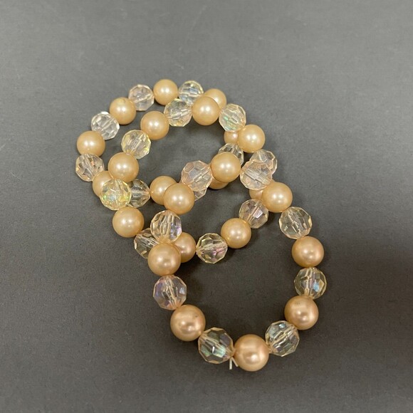 Champagne Clear Beaded Stretch Bracelets Lot of 3 - Picture 1 of 3